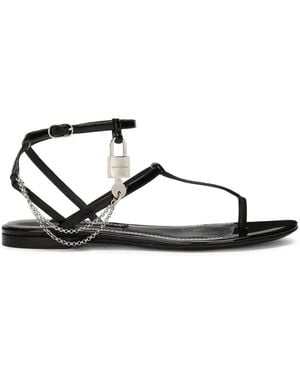 Dolce & Gabbana Padlock Patent-Leather Flat Sandals - Black