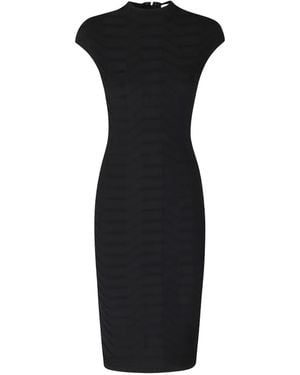 Hervé Léger Chevron-Knit Cap-Sleeve Midi Dress - Black