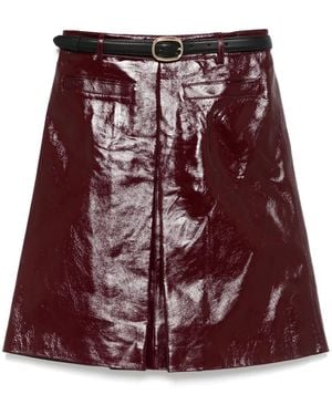 Self-Portrait Bordeaux Leather Mini Skirt With A-Line Silhouette - Rot
