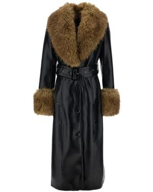Stand Studio Estella Faux-Fur Trim Belted Coat - Black