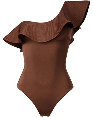 SOFIA ERHAN Ruffle-Neck Swimsuit - Brown