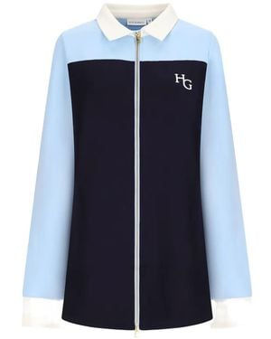 HOUSE OF GRAVITY Colour-Block Zip-Up Shirt - Blue