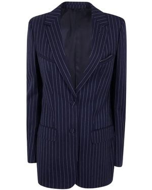Tom Ford Corded Chalk Stripe Wool Western Jacket - Blue