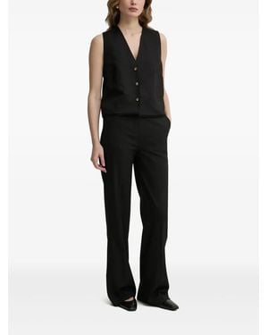 IVY & OAK Button-Front Fringed Top - Black