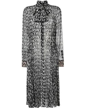 Versace Logo-Print Silk Shirtdress - Grey