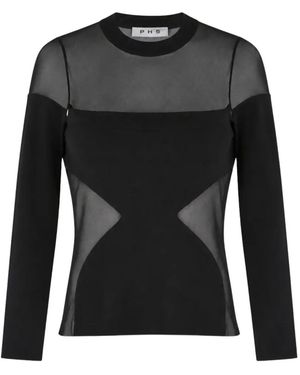 Ph5 Sheer-Panel Long-Sleeve Top - Black