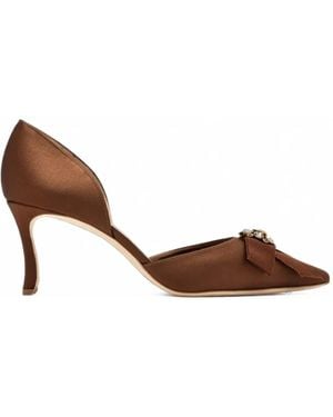 Manolo Blahnik Apidosa Crystal-Embellished Bow-Detail Court Shoes - Brown