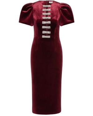 Rebecca Vallance Edwiena Puff-Sleeve Embellished Midi Dress - Red