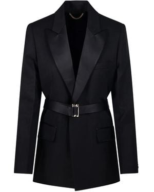 Victoria Beckham Belted Peaked-Lapel Jacket - Black