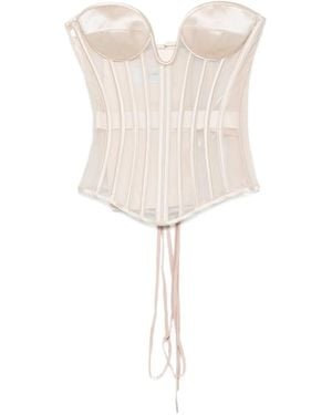 Redemption Satin-Paneled Mesh Corset - Natural