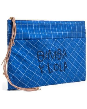 Bimba Y Lola Grid-Pattern Embroidered-Logo Pouch - Blue
