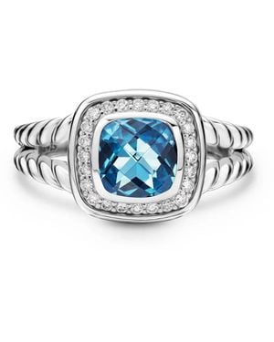 David Yurman Sterling Petite Albion Topaz And Diamond Ring (7Mm) - Blue