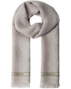 Hackett Logo-Stripe Frayed Scarf - Grey