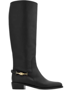 Ferragamo F Buckle Therma Knee Riding Boots - Black