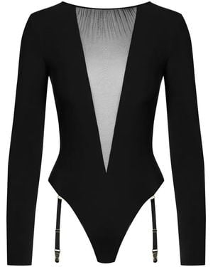 Scandale Nuit Fauve Mesh-Panel Thong Bodysuit - Black
