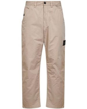Stone Island Logo Cotton Trousers - Natural