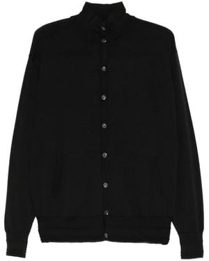 DEVOA High-Neck Ribbed-Trim Cardigan - Black