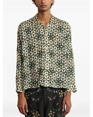 HARAGO Bead-Embellished Geometric-Print Shirt - Green