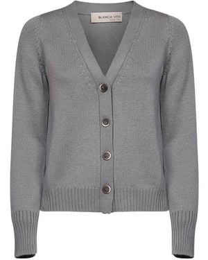 Blanca Vita Button-Up V-Neck Cardigan - Gray