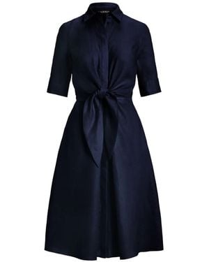 Ralph Lauren Midikleid Aus Leinen - Blau