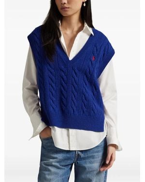 Polo Ralph Lauren Cable-Knit V-Neck Vest - Blue