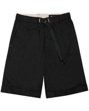 White Sand Belted Turn-Up-Hem Shorts - Black