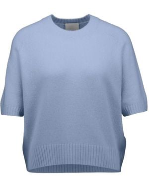 Allude Short-Sleeve Cashmere Sweater - Blue