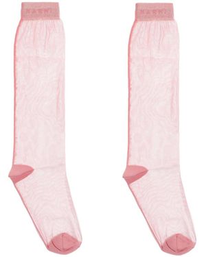 Marni Logo-Detail Sheer Socks - Pink