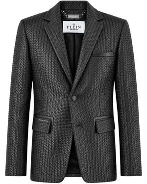 Philipp Plein Weaved Leather Blazer - Black