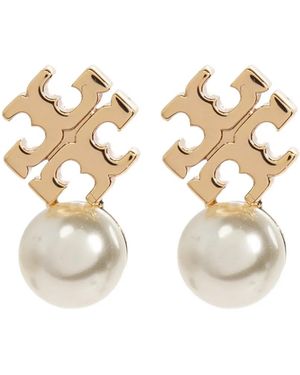Tory Burch Double T Faux-Pearl Earrings - Metallic