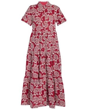 Erdem Floral-Embroidered Tiered Midi Shirt Dress