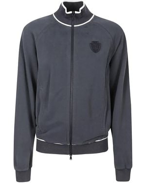Brunello Cucinelli Cotton Smooth French Terry Sweatshirt With Zip And Logo - Blue