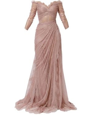 IRIS SERBAN Pleated Lace Dress - Pink