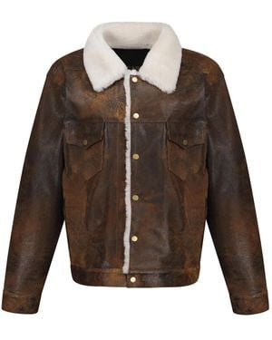 Dan Cassab Giulia Shearling-Trim Leather Jacket - Brown