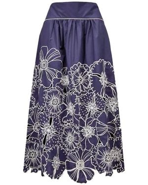 FARM Rio Flower-Embroidered Maxi Skirt - Blue
