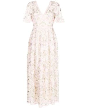 Needle & Thread Floral-Embroidered Midi Dress - White