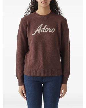 MC2 Saint Barth New Queen Crewneck Knit With Adoro Rhinestone Embroidery - Brown