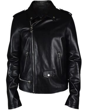 Philipp Plein Zip Leather Biker Jacket - Black