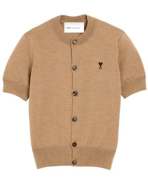 Ami Paris Wollen Vest Met Korte Mouwen En Ami De Coeur - Naturel