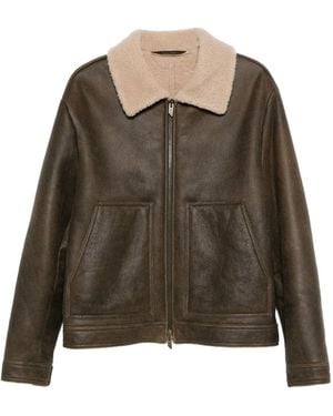 Salvatore Santoro Lederjacke mit Shearling-Kragen - Grün