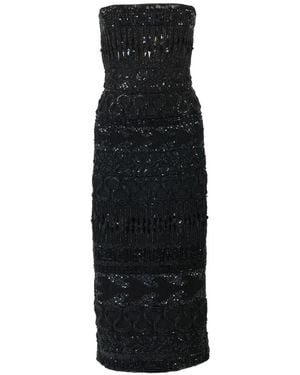 Carolina Herrera Embroidered Tulle Strapless Midi Dress - Black