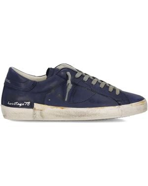 Philippe Model Prsx Distressed Leather Low-Top Trainers - Blue