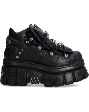 New Rock Lace-Up Platform Trainers - Black