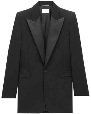 Saint Laurent Shawl-Lapel Wool Jacket - Black