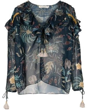Lethicia Bronstein Gerüschte Bluse Mit Blumen-Print - Blau
