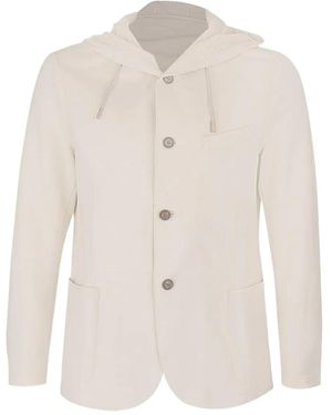Eleventy Hooded Buttoned Blazer - White