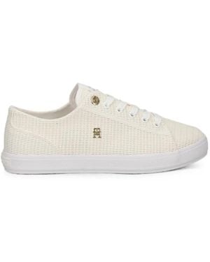 Tommy Hilfiger Logo-Plaque Mesh Trainers - White