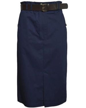SOLOTRE Belted High-Waisted Midi Skirt - Blue