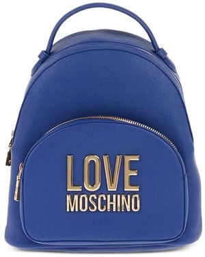 Moschino Logo-Plaque Grained-Effect Backpack - Blue