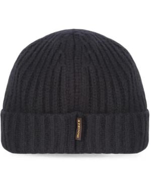 Moorer Ribbed-Knit Beanie Hat - Blue